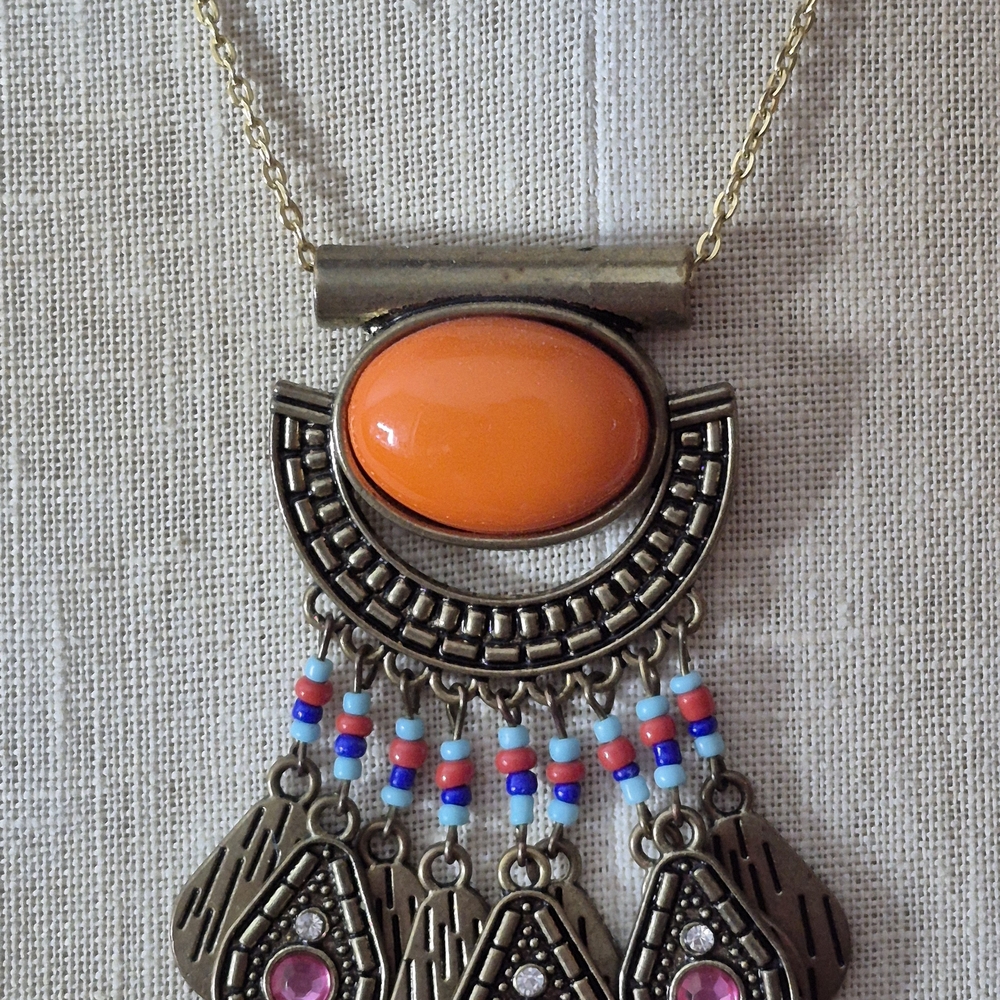 Vibrant Orange and Gold Statement Necklace